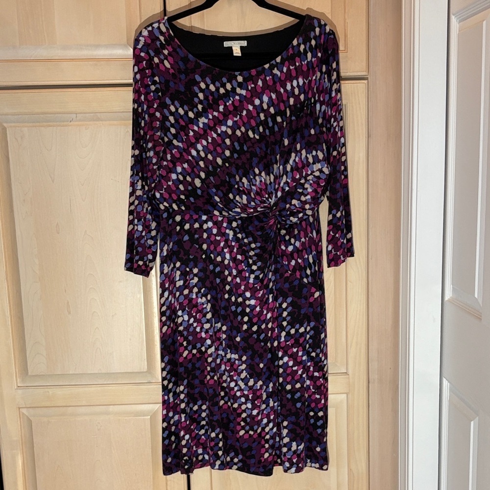 Dana Buchman Black, Hot Pink, Purple & Grey Patterned Dress Size L